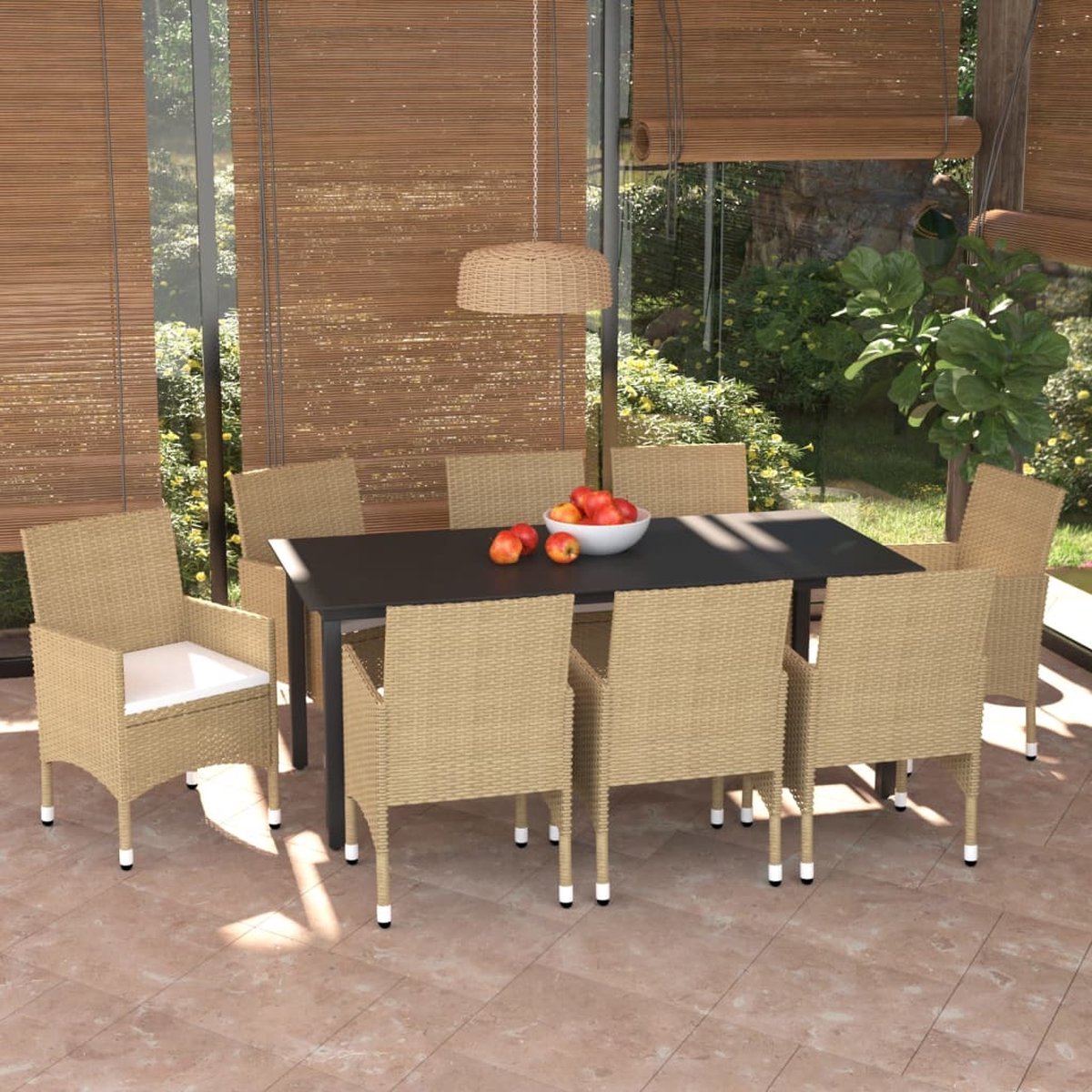 Vidaxl 9-delige Tuinset Met Kussens Poly Rattan - Beige