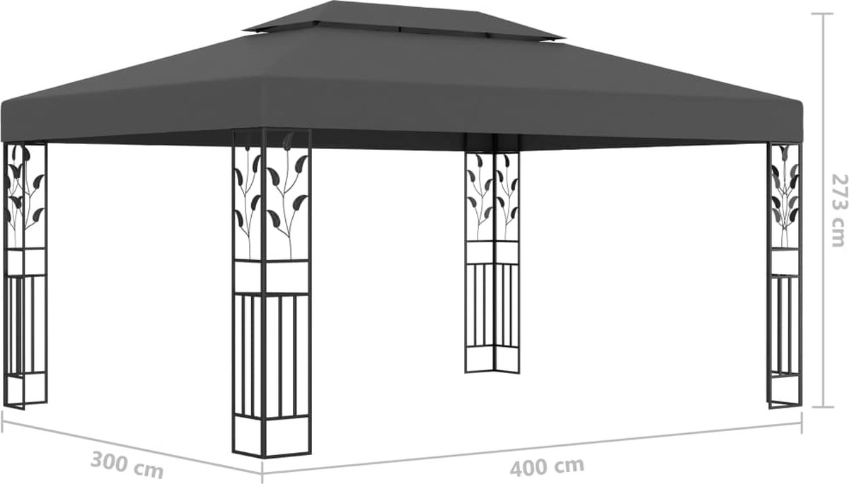 Vidaxl Prieel Met Dubbel Dak En Led-lichtslinger 3x4 M Antracietkleur - Grijs