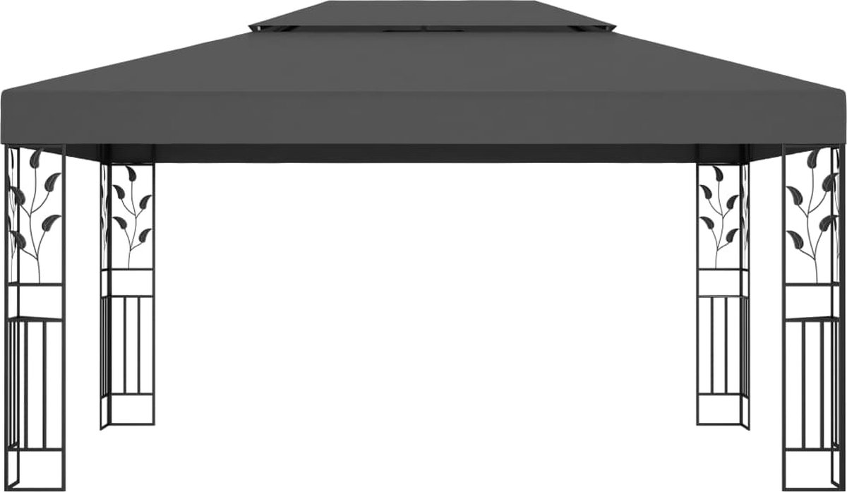 Vidaxl Prieel Met Dubbel Dak En Led-lichtslinger 3x4 M Antracietkleur - Grijs