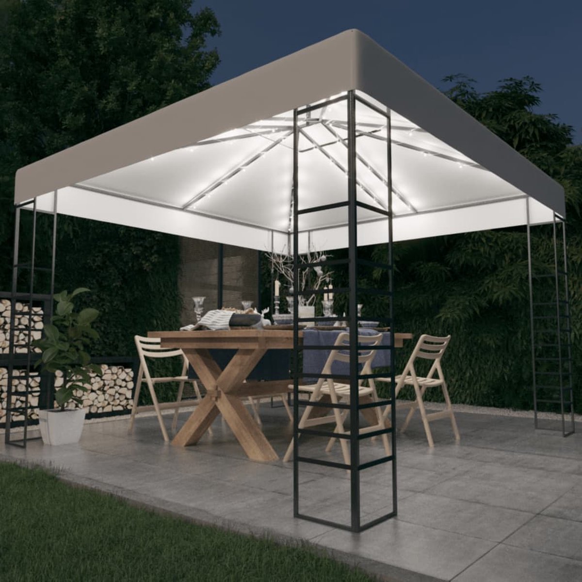 Vidaxl Tuinpaviljoen Met Led-lichtslinger 3x3 M - Blanco