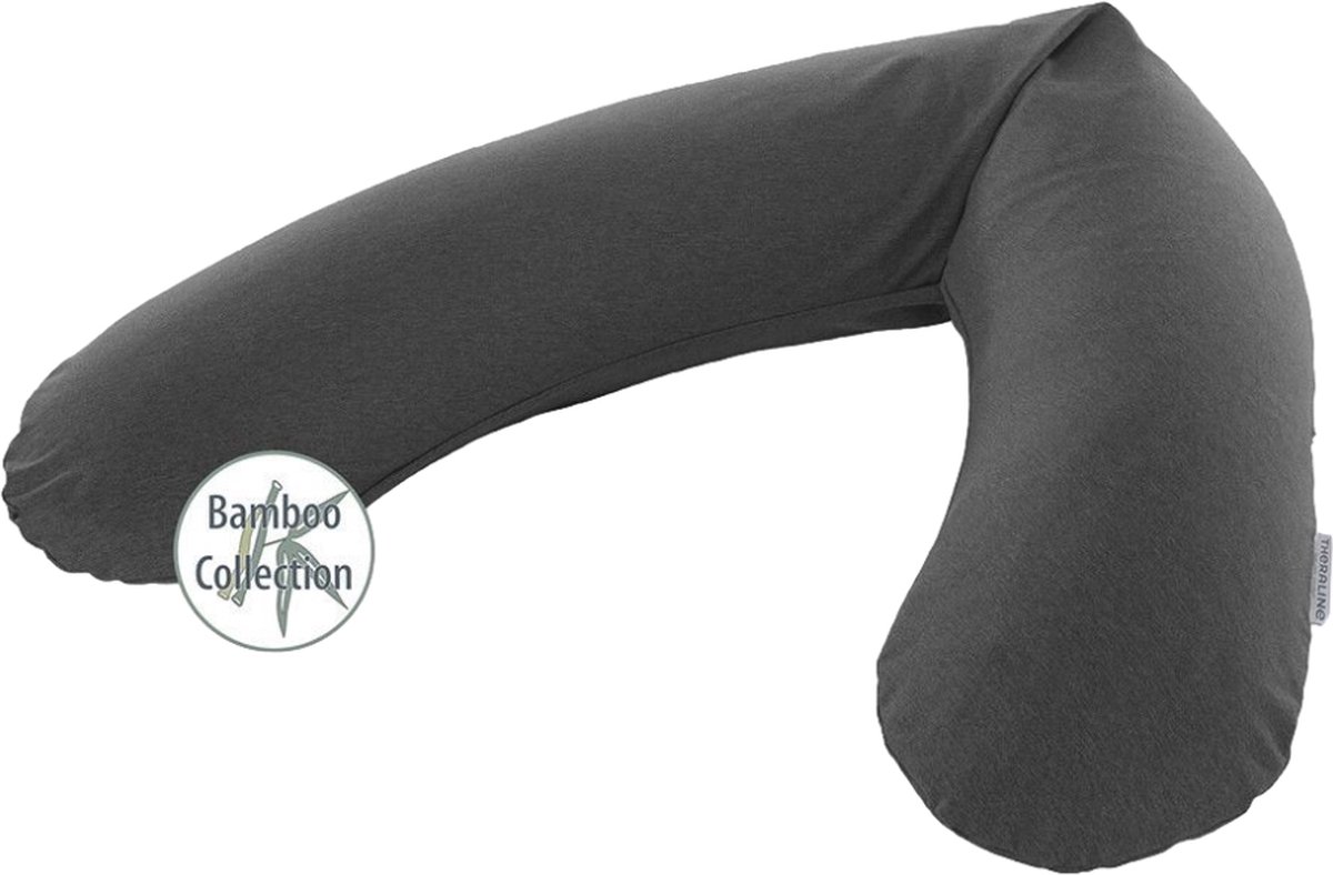 Theraline Voedingskussen Met Bamboe Hoes Melange Anthracite 190 Cm - Grijs