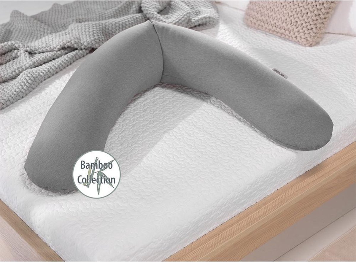 Theraline Voedingskussen Met Bamboe Hoes Melange Mid Grey 190 Cm - Grijs