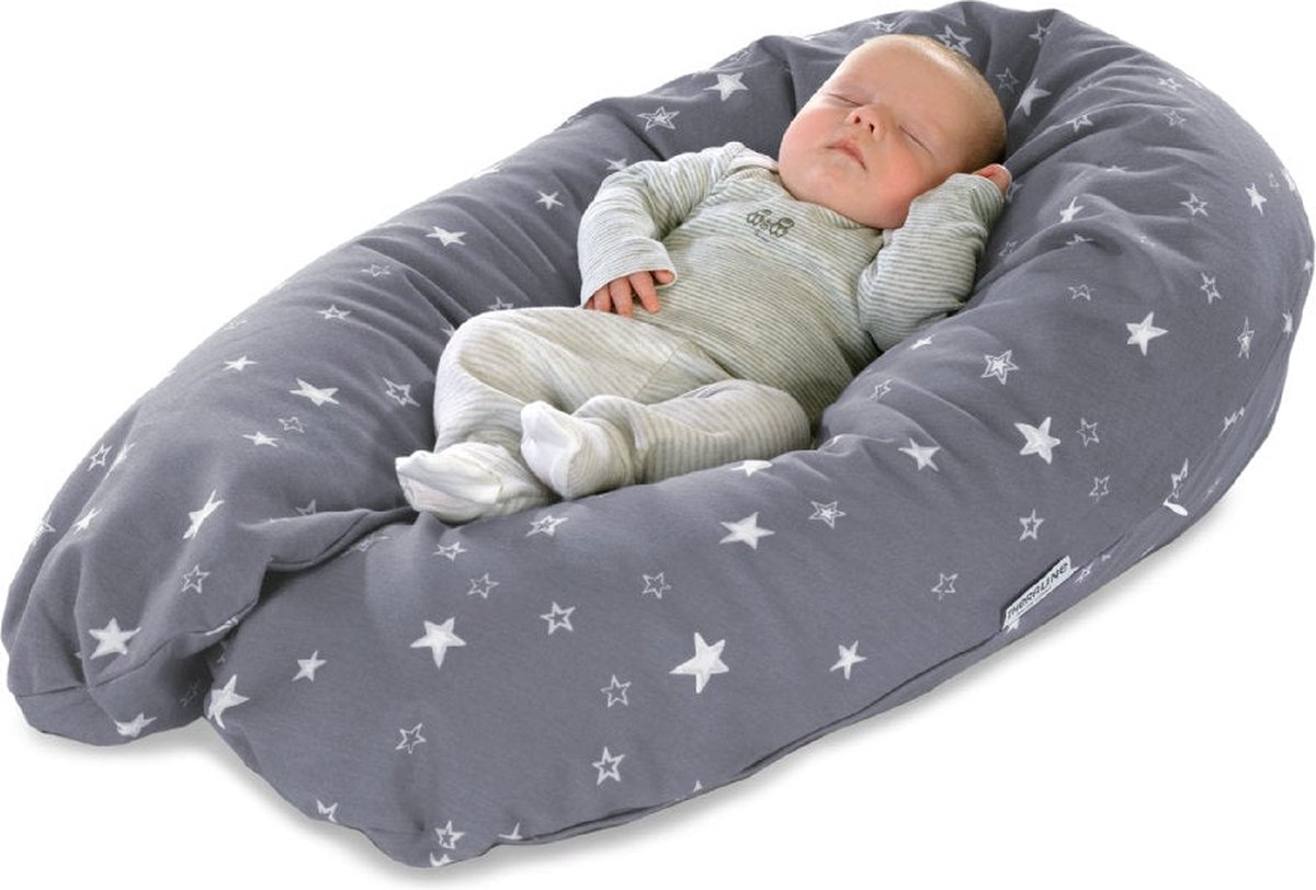 Theraline Voedingskussen Met Bamboe Hoes Melange Mid Grey 190 Cm - Grijs