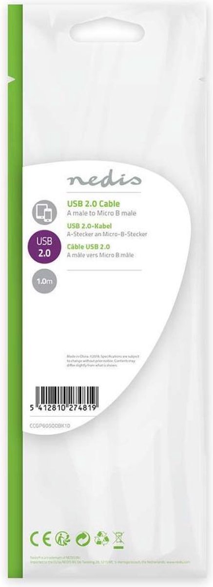 Nedis Usb-kabel 1.00 M - Zwart