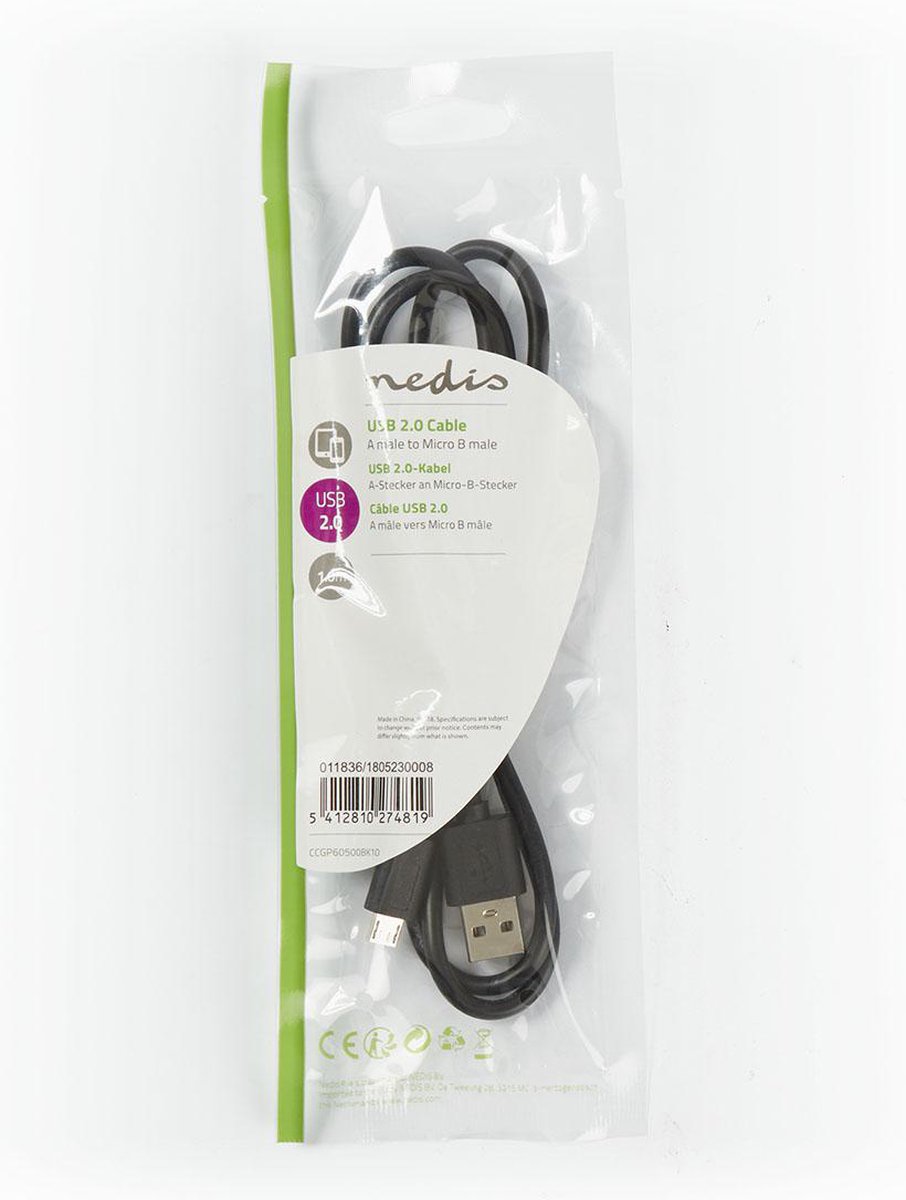 Nedis Usb-kabel 1.00 M - Zwart