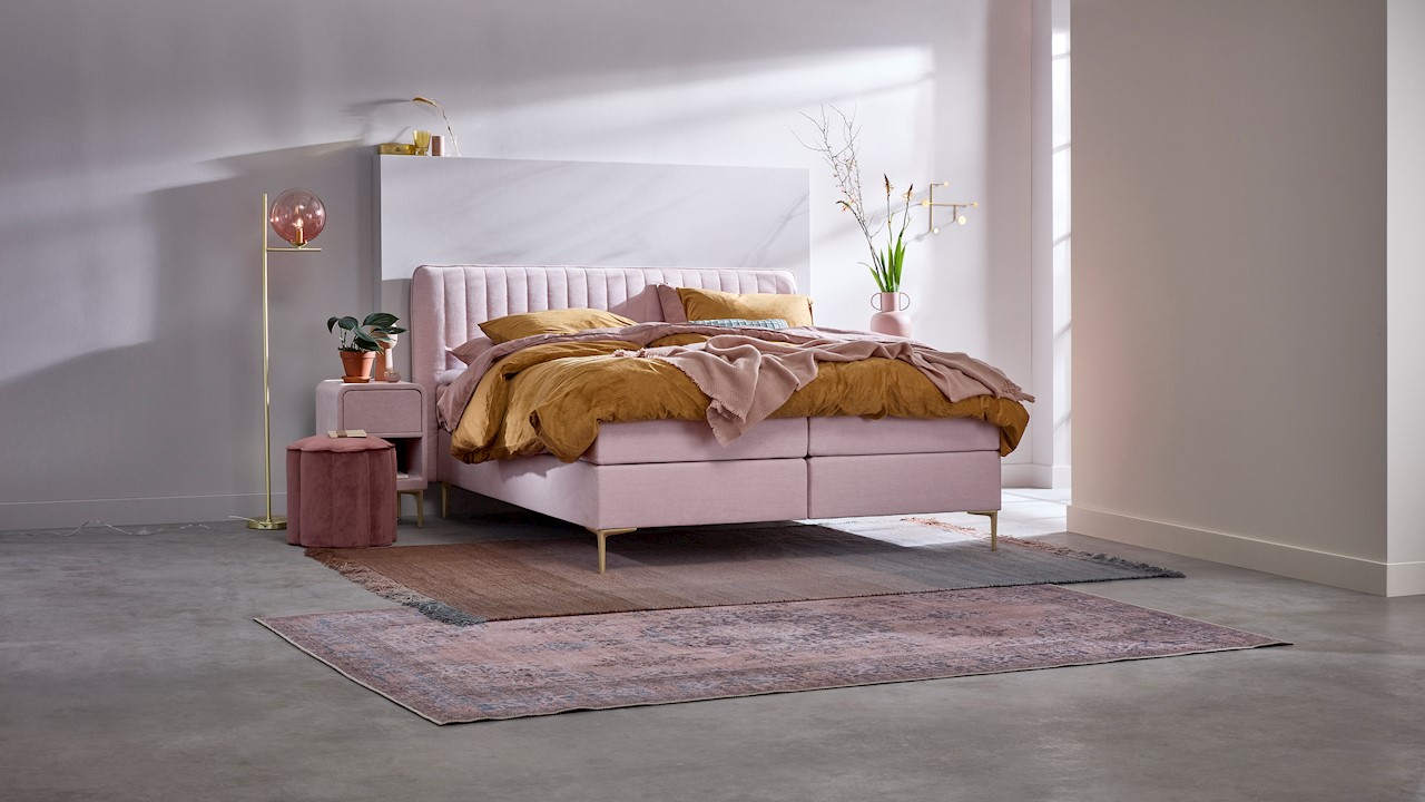 Boxspring Ruby Vlak Met Gestoffeerd Matras - 160 x 200 cm - pale