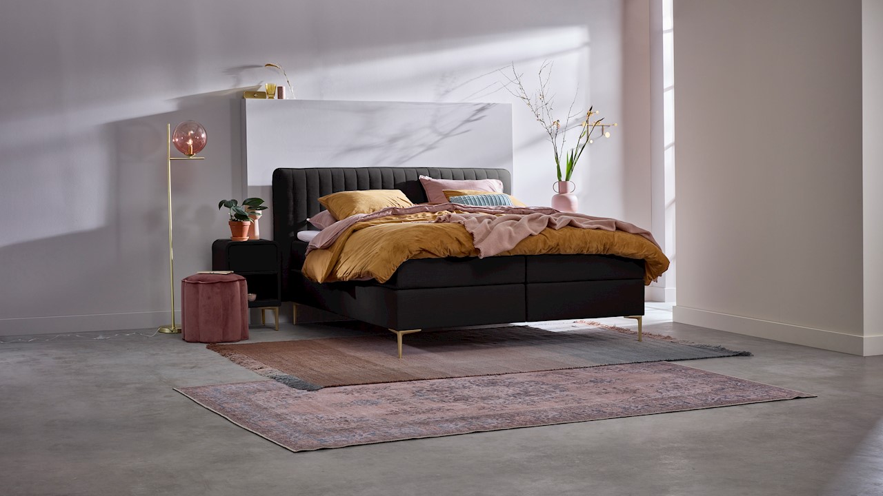 Boxspring Ruby Vlak Met Gestoffeerd Matras - 200 x 210 cm - charcoal