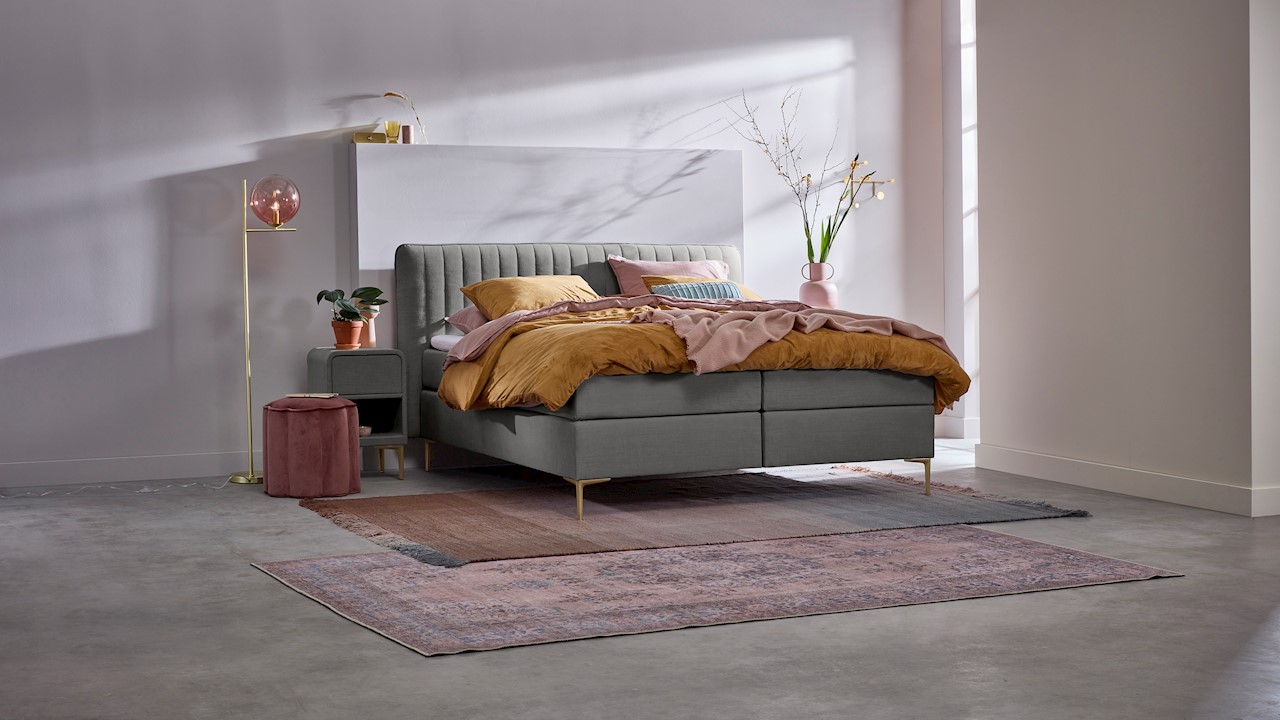 Boxspring Ruby Vlak Met Gestoffeerd Matras - 160 x 210 cm - zinc