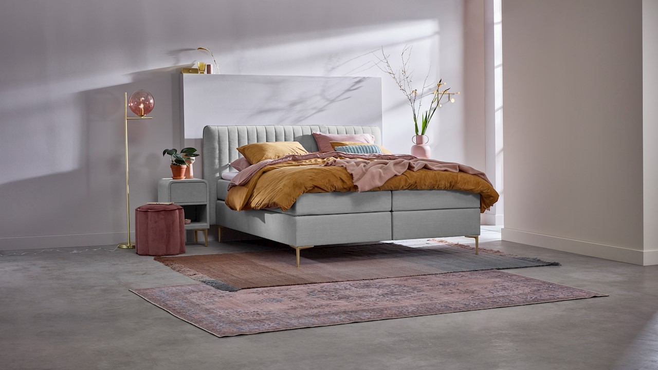 Boxspring Ruby Vlak Met Gestoffeerd Matras - 180 x 210 cm - lightgrey