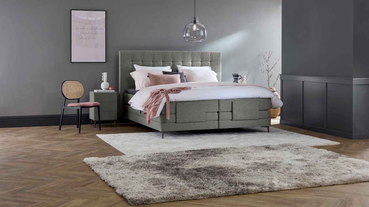 Boxspring Jade Verstelbaar Met Gestoffeerd Matras - 160 x 210 cm - grey