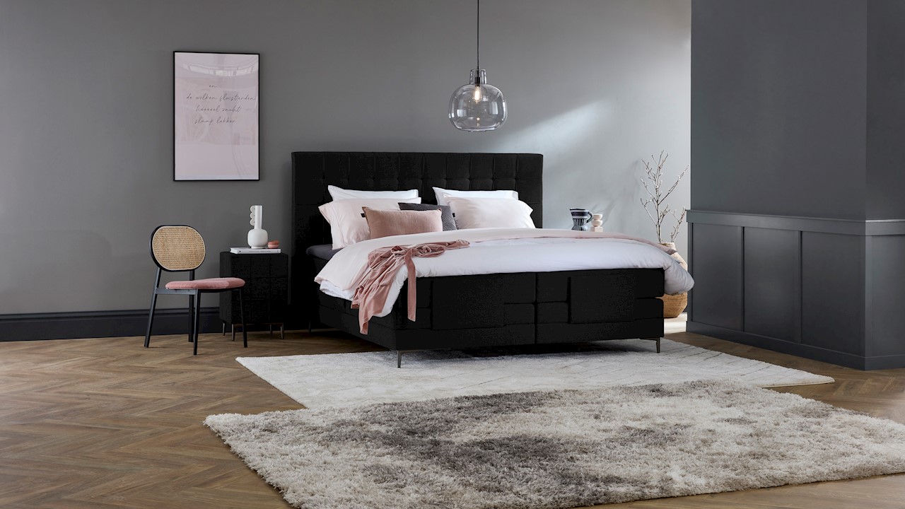 Boxspring Jade Verstelbaar Met Gestoffeerd Matras - 140 x 220 cm - black - Zwart