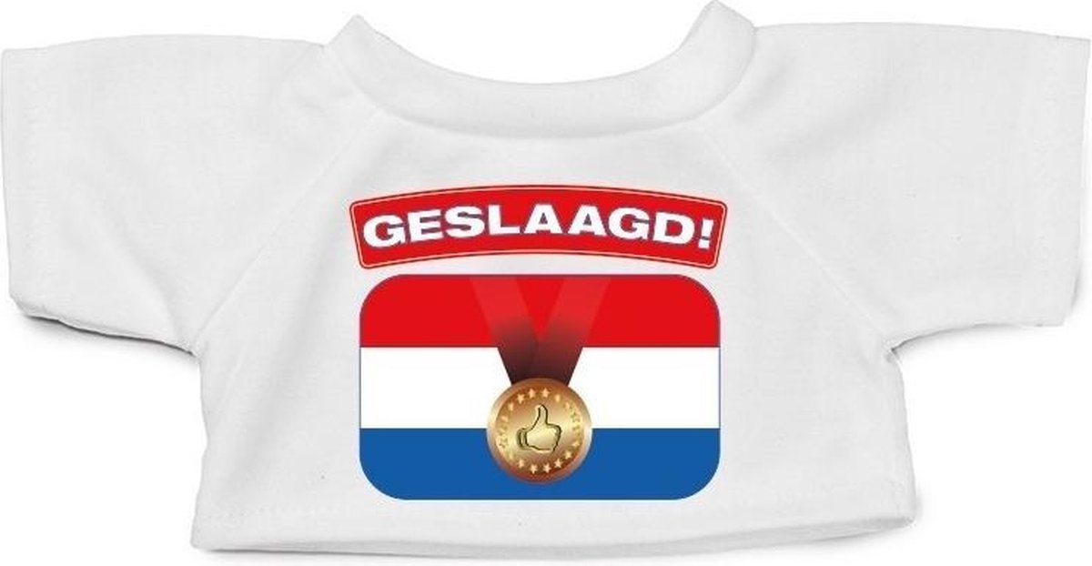 Knuffelbeer Geslaagd! Met Shirtje 24 Cm - Eindexamen/afstuderen Cadeau - Wit