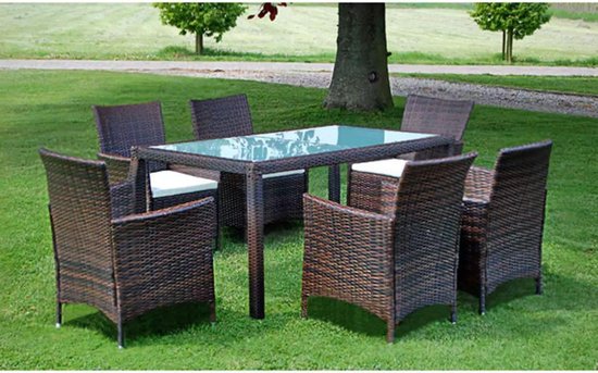 Vidaxl 7-delige Tuinset Met Kussens Poly Rattan - Bruin