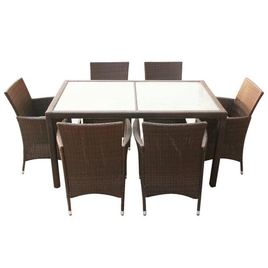 Vidaxl 7-delige Tuinset Met Kussens Poly Rattan - Bruin
