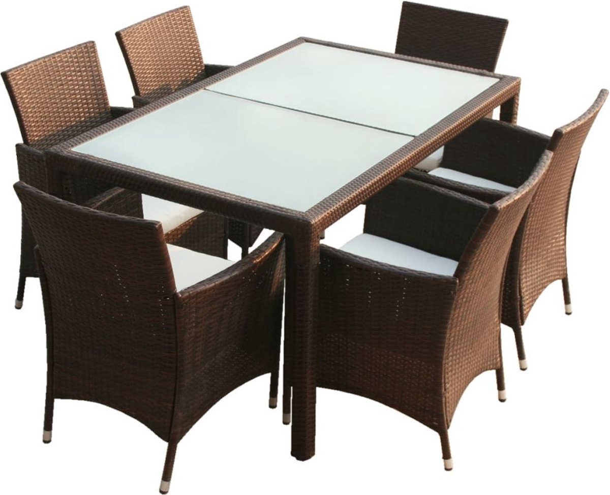 Vidaxl 7-delige Tuinset Met Kussens Poly Rattan - Bruin