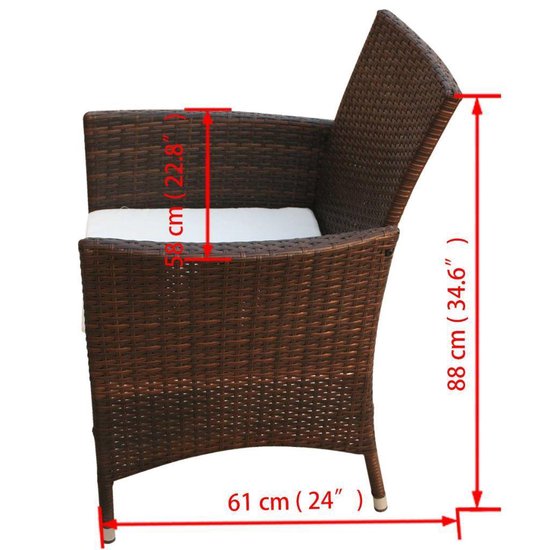 Vidaxl 7-delige Tuinset Met Kussens Poly Rattan - Bruin