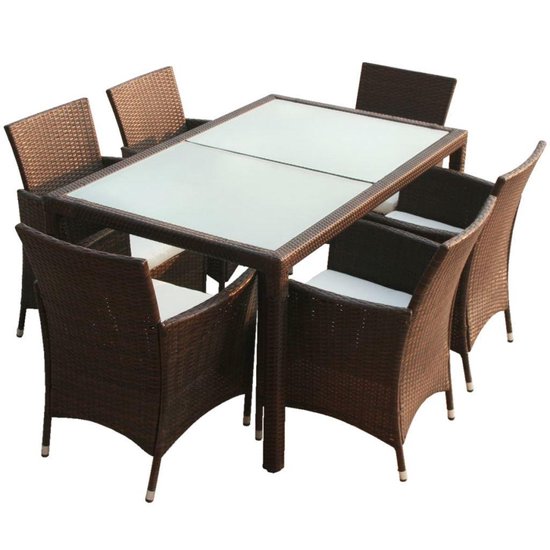 Vidaxl 7-delige Tuinset Met Kussens Poly Rattan - Bruin