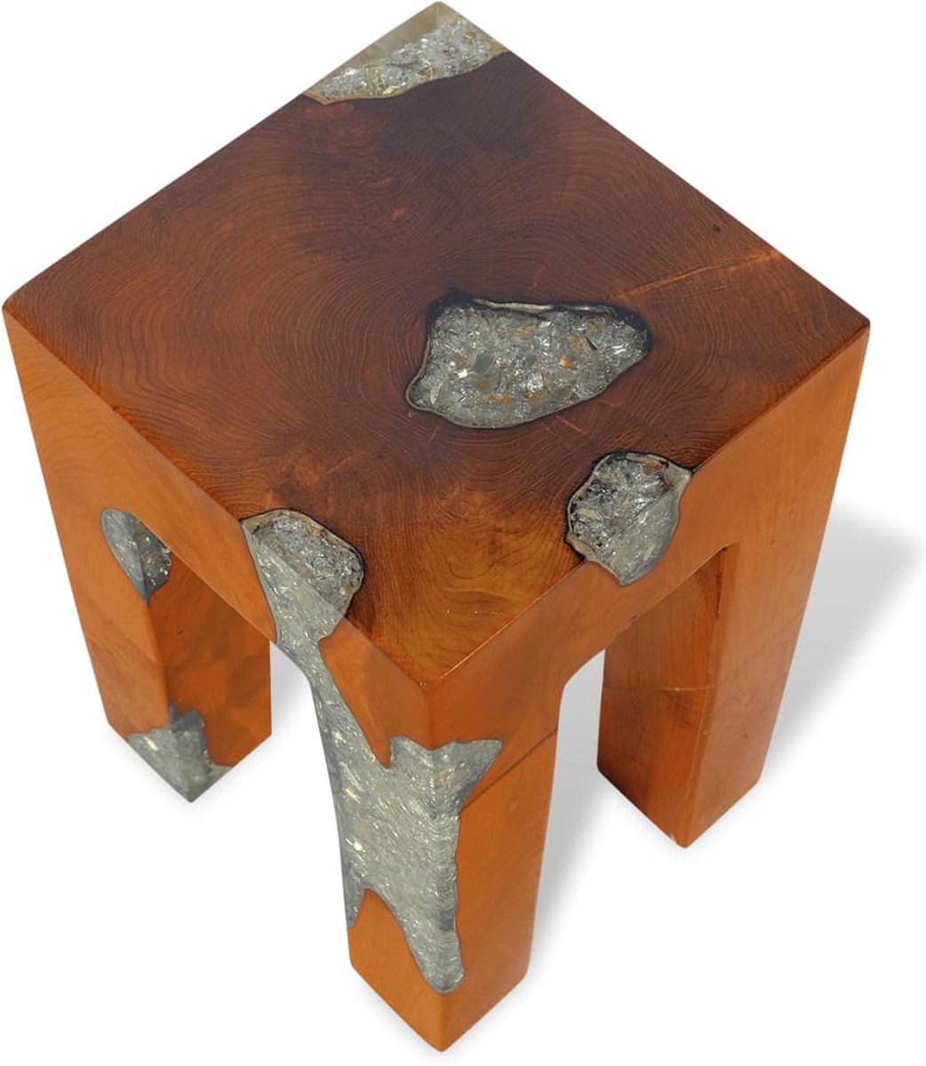 Vidaxl Kruk Massief Teakhout En Hars - Bruin