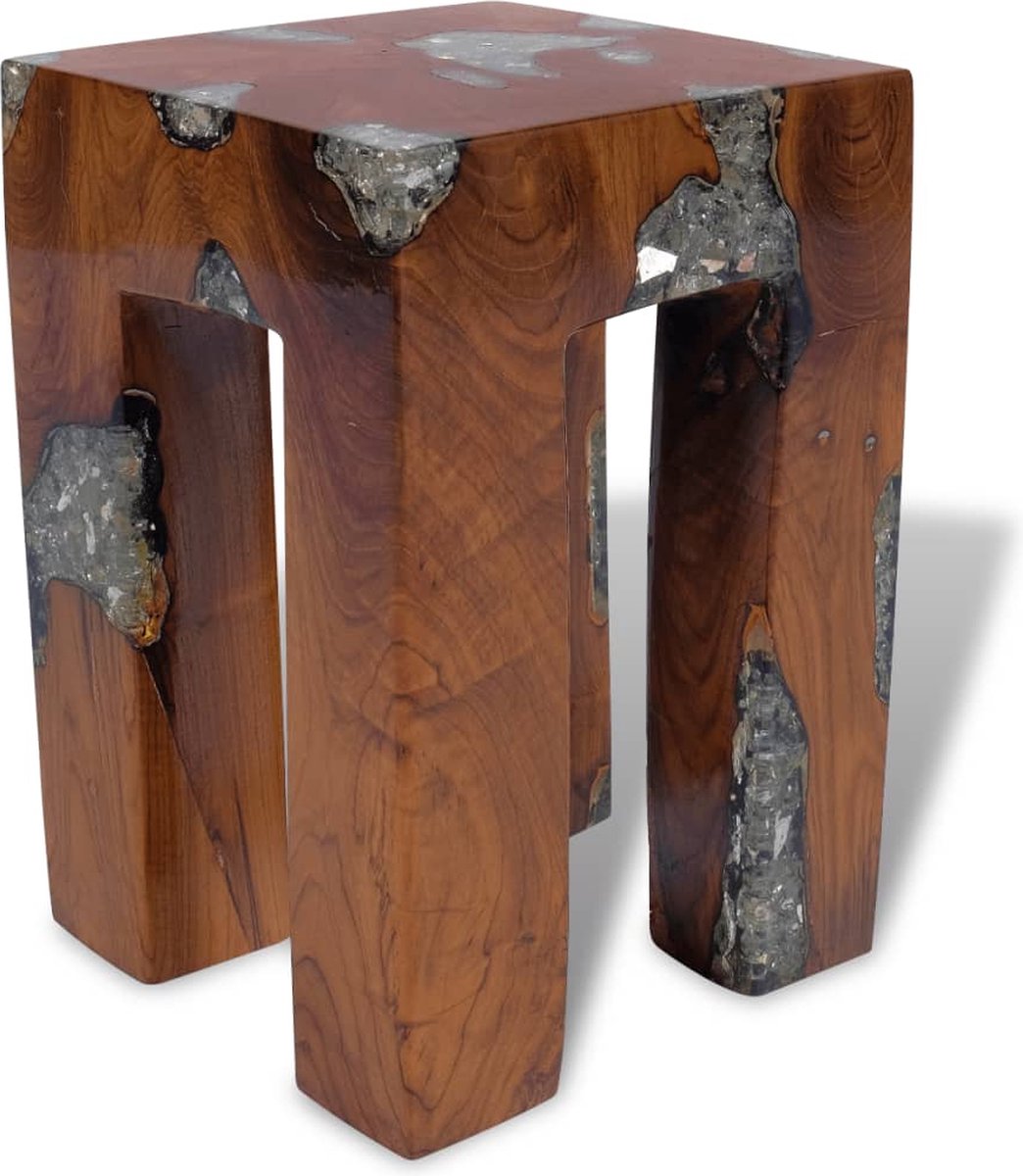 Vidaxl Kruk Massief Teakhout En Hars - Bruin