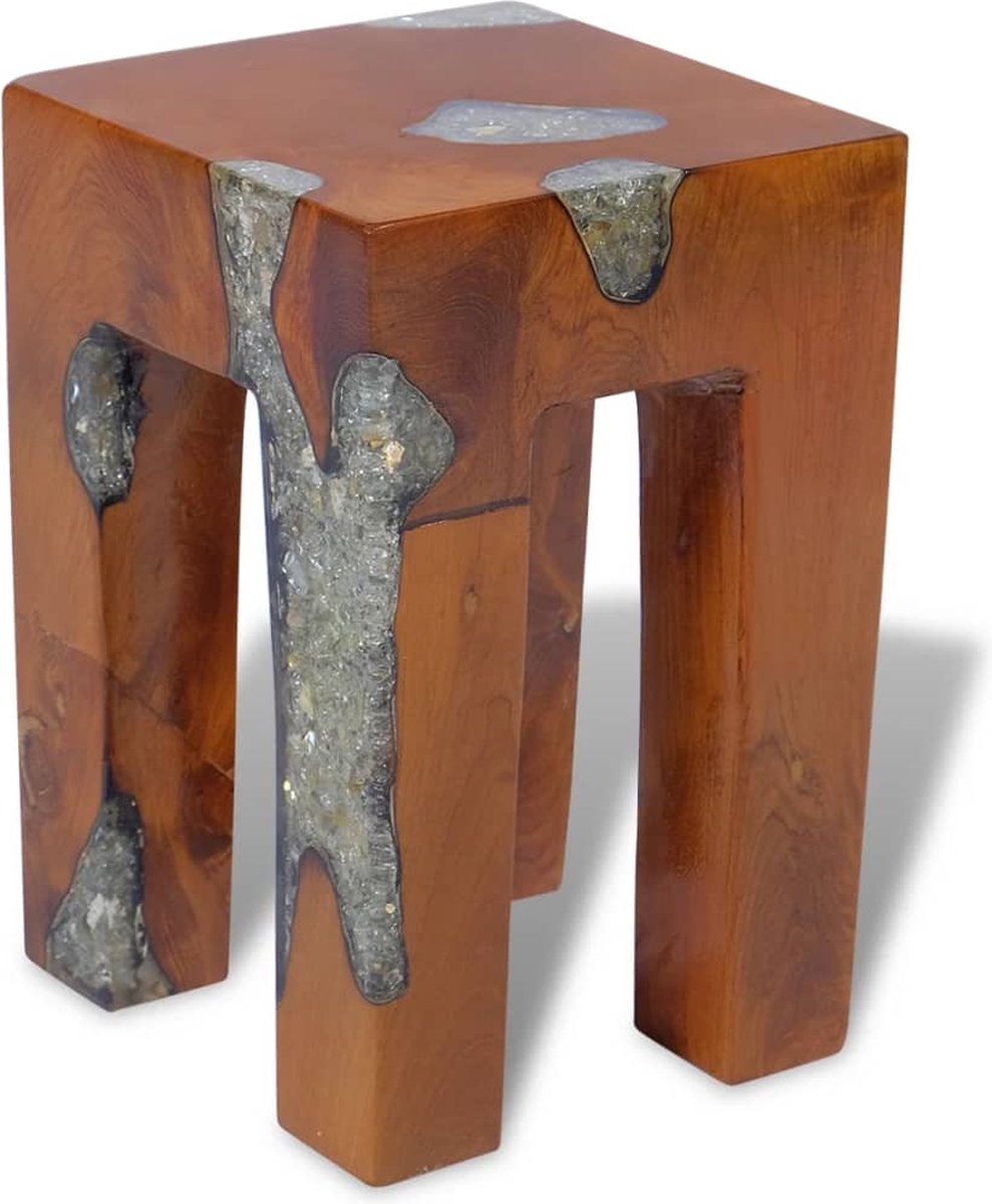 Vidaxl Kruk Massief Teakhout En Hars - Bruin