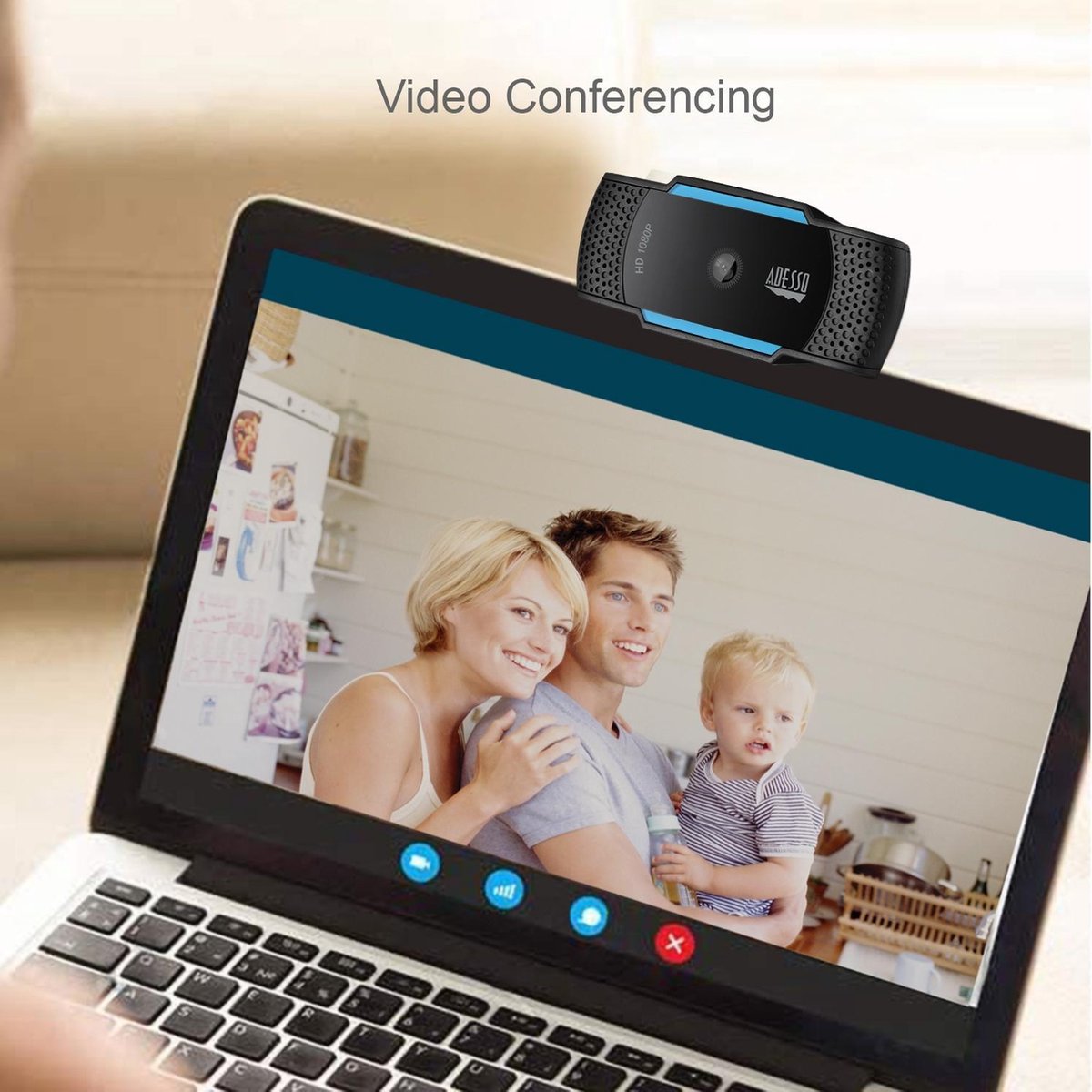 Adesso CyberTrack H5 webcam 2,1 MP 1920 x 1080 Pixels USB 2.0 Zwart, - Blauw