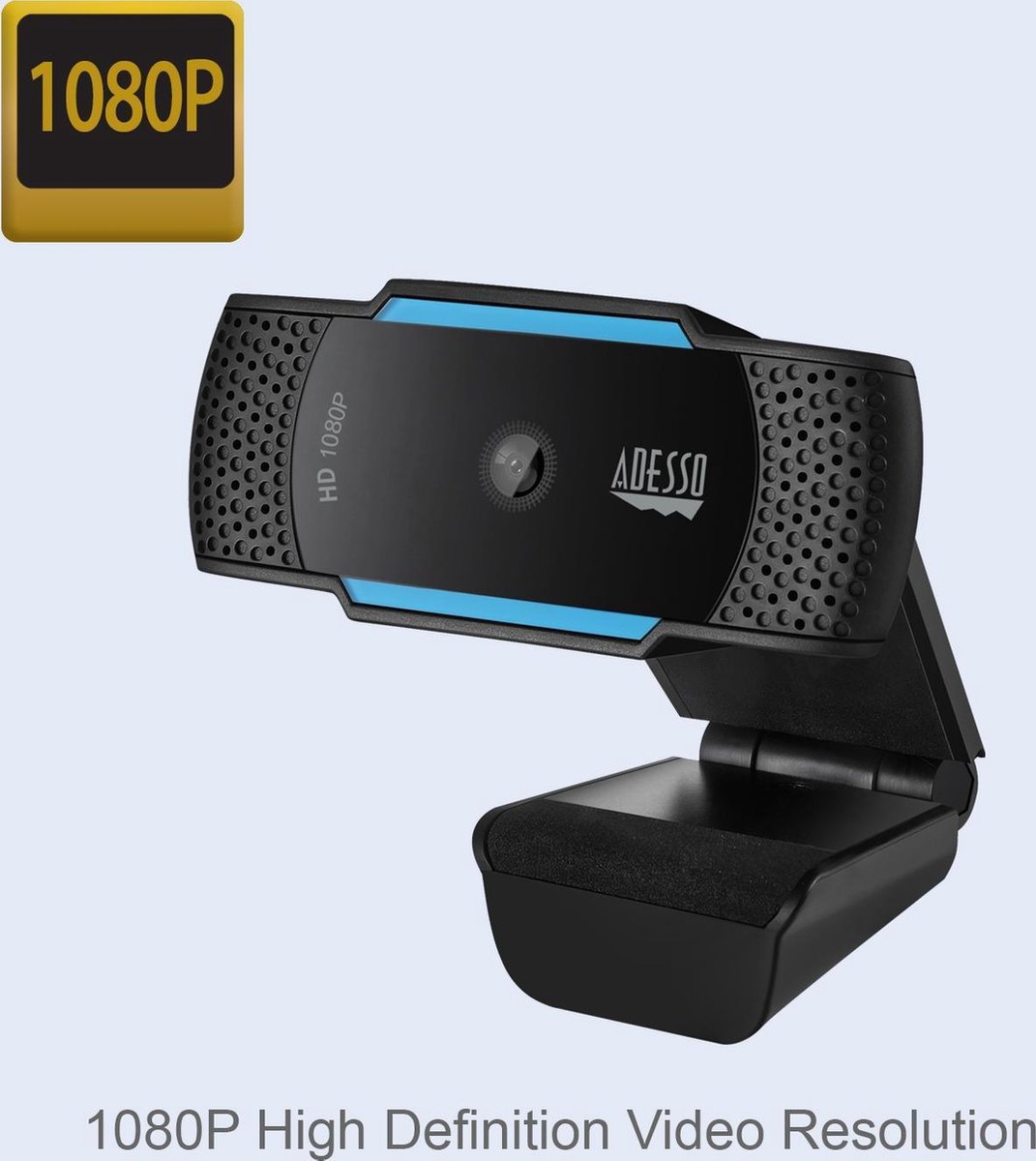 Adesso CyberTrack H5 webcam 2,1 MP 1920 x 1080 Pixels USB 2.0 Zwart, - Blauw