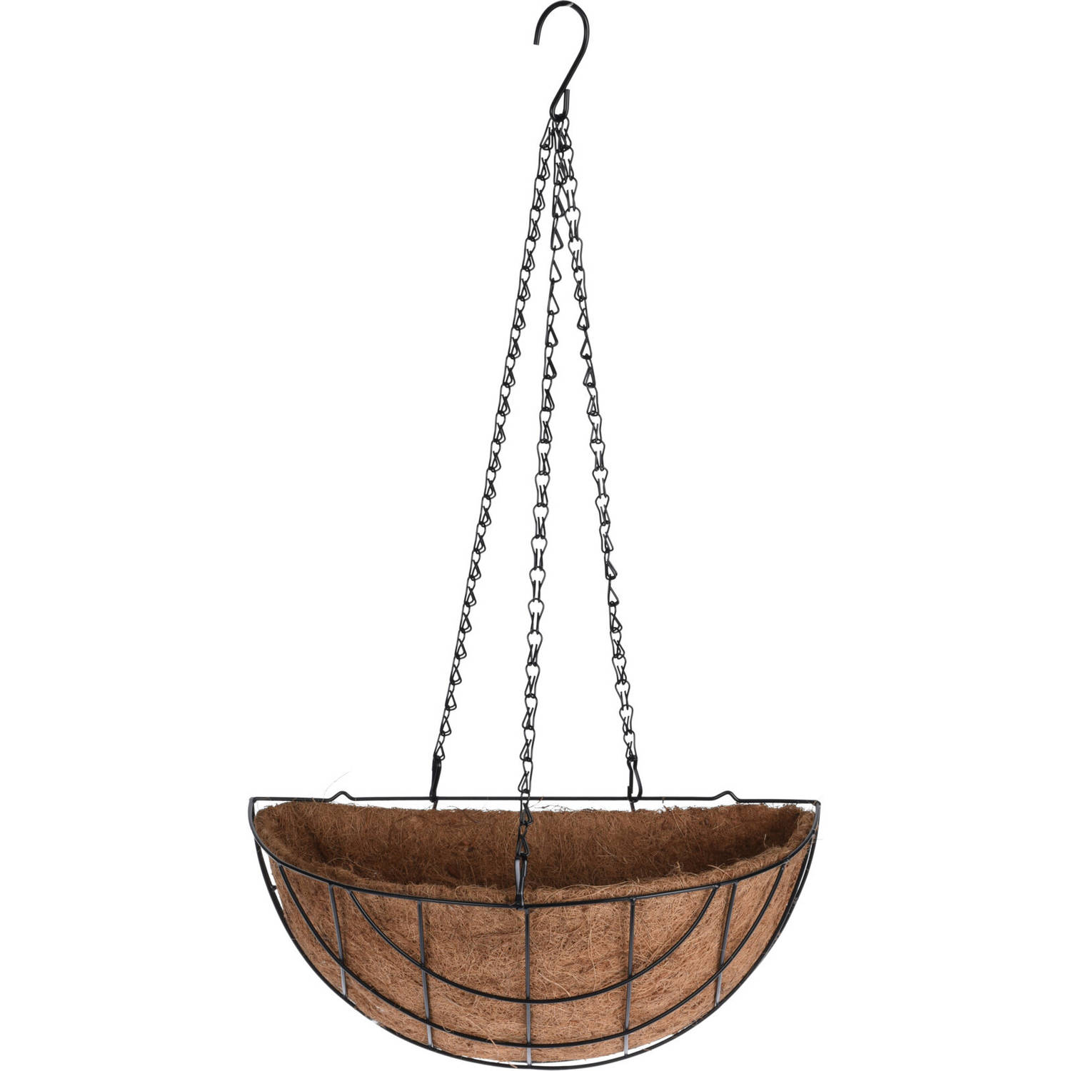 Pro Garden Metalen Hanging Basket / Plantenbak Halfrond Met Ketting 37 Cm - Hangende Bloemen - Plantenbakken - Zwart