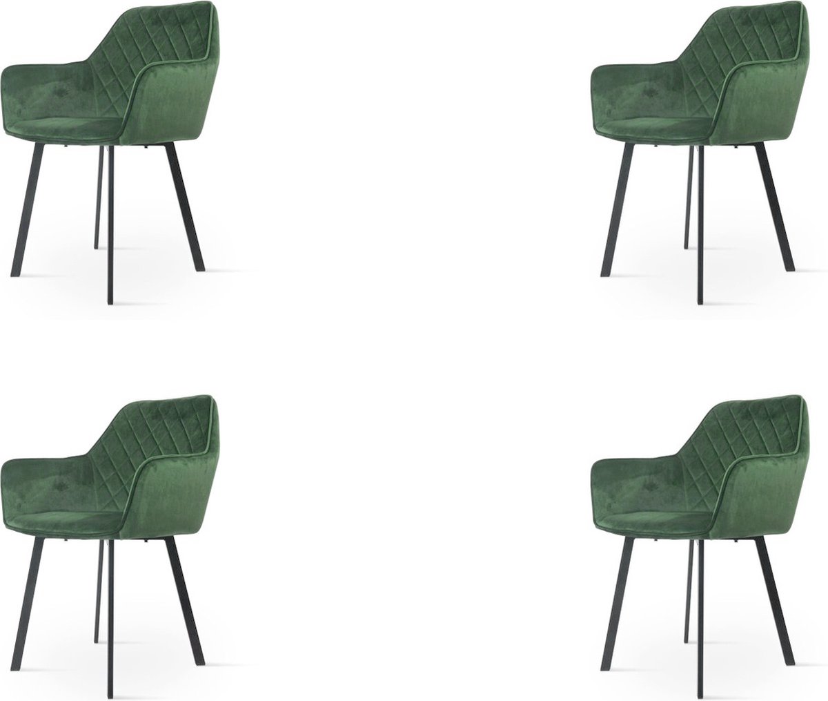 Lizzely Garden & Living Eetkamerstoel Set Van 4 Yurgan Velvet Mat - Groen