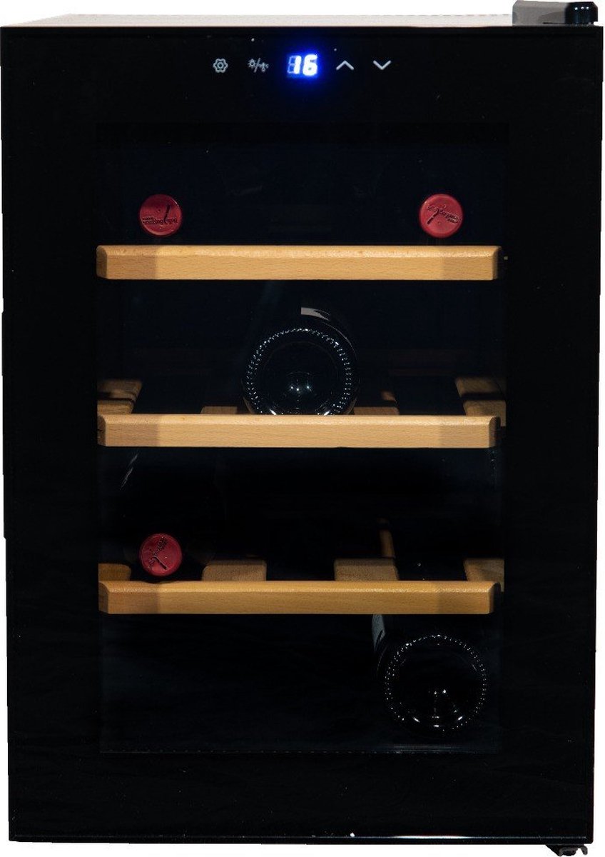 Vinata Wijnkoelkast Compact Mete Deur - 12 Flessen - Zwart