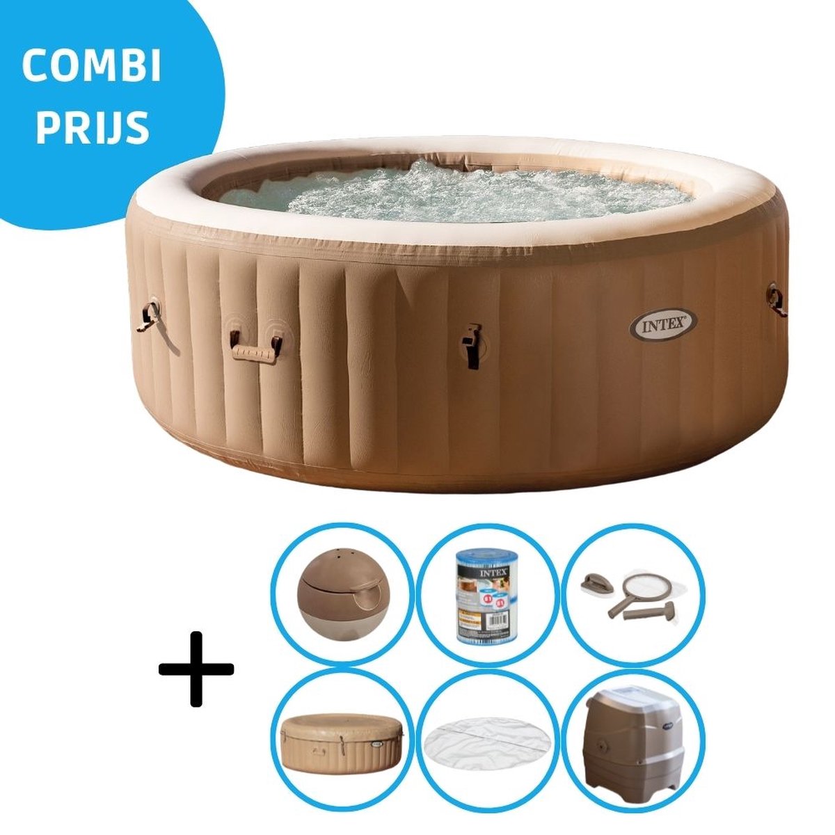 Intex - Bubble Massage - Jacuzzi - 196 X 71 Cm Met Onderhoudskit - Beige