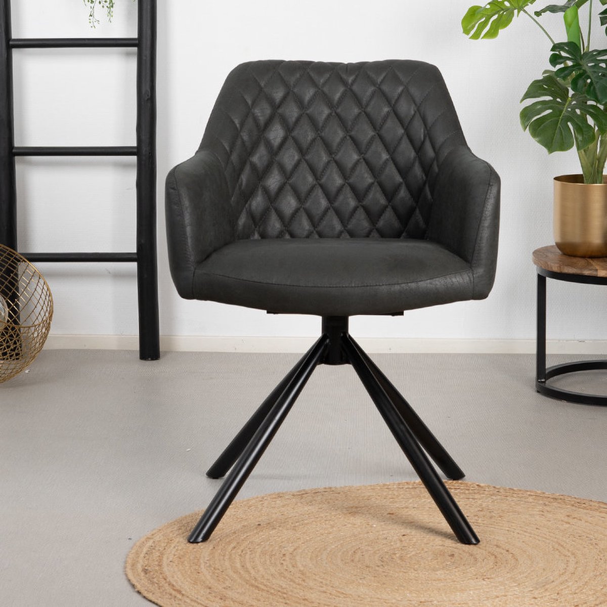 Bronx71 Industriële Eetkamerstoel Dex Eco-leer - Eetkamerstoelen Set Van 6 - Zwart