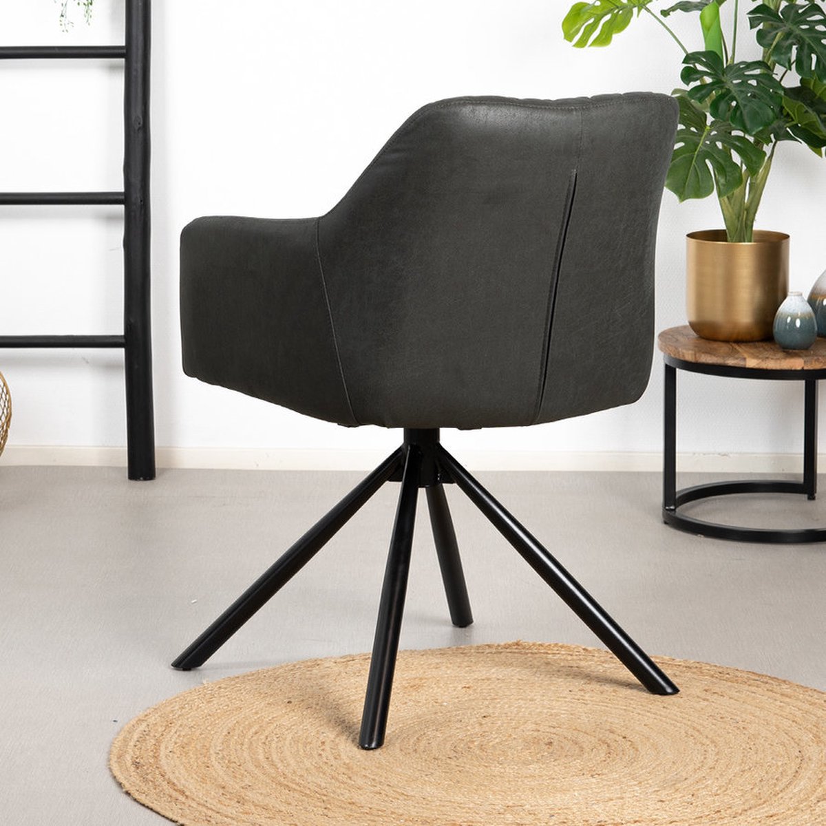 Bronx71 Industriële Eetkamerstoel Dex Eco-leer - Eetkamerstoelen Set Van 6 - Zwart