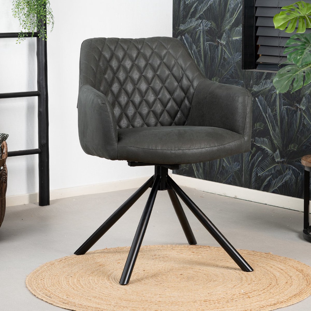 Bronx71 Industriële Eetkamerstoel Dex Eco-leer - Eetkamerstoelen Set Van 6 - Zwart