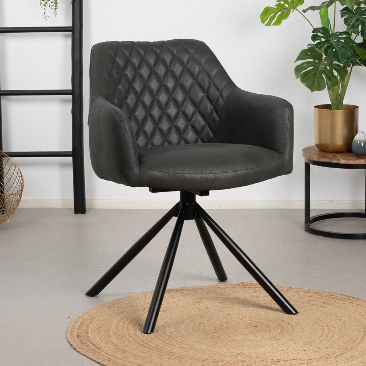 Bronx71 Industriële Eetkamerstoel Dex Eco-leer - Eetkamerstoelen Set Van 6 - Zwart