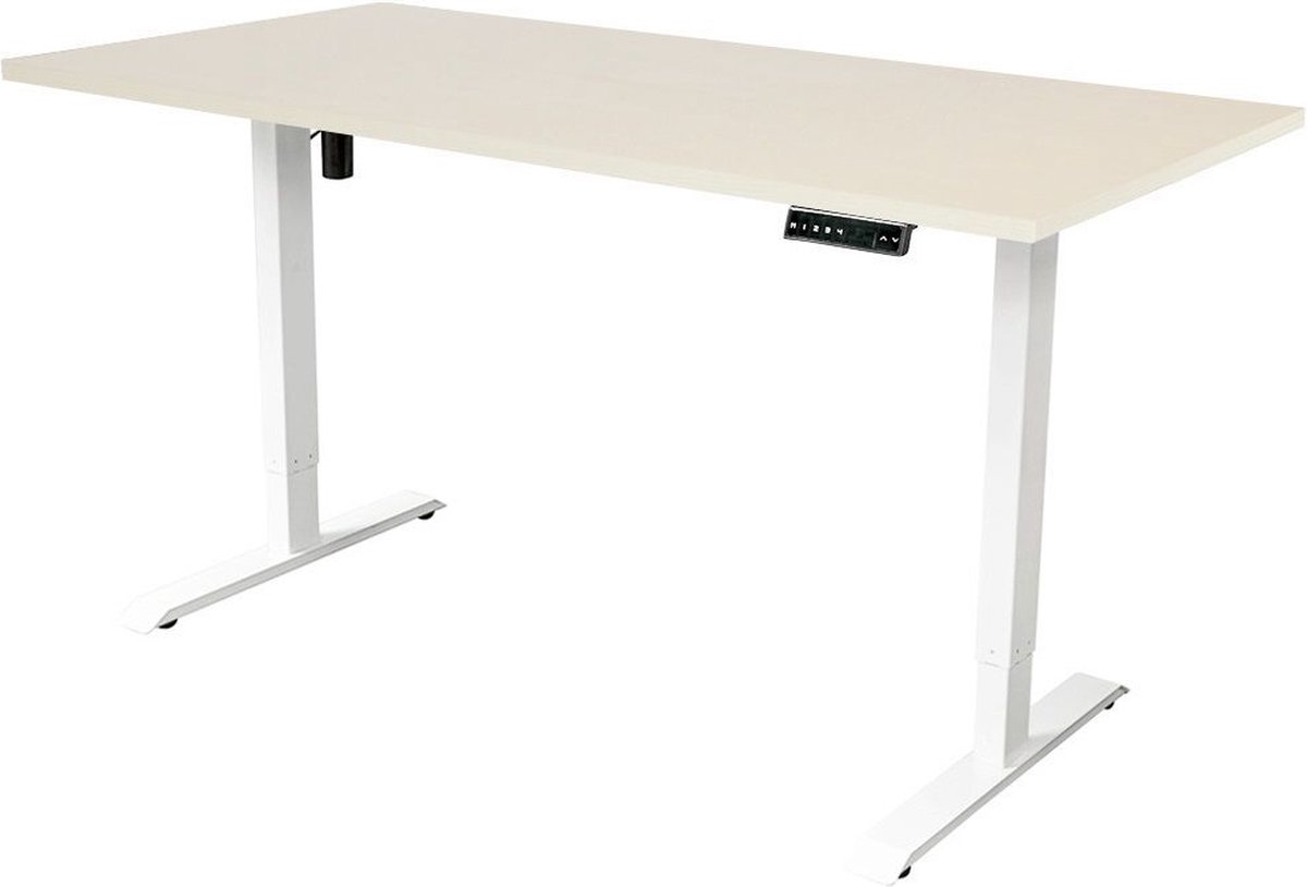 IVOL Elektrisch Verstelbaar Bureau - 160x80 Cm - Single Motor - / Licht Eiken - Wit