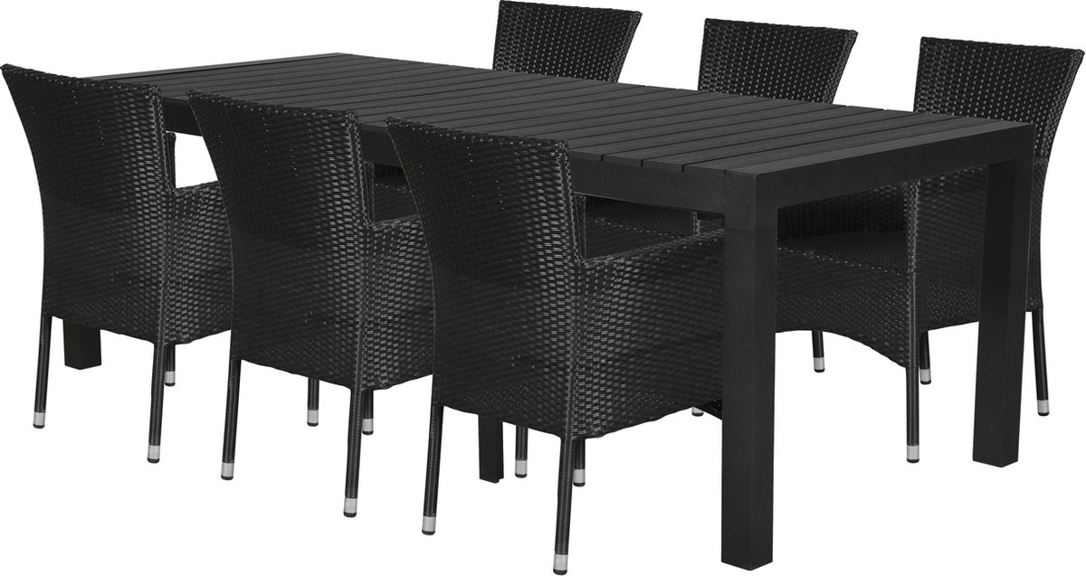 Grup Tuinmeubelset 1 Tafel Met 6 Stoelen. - Zwart