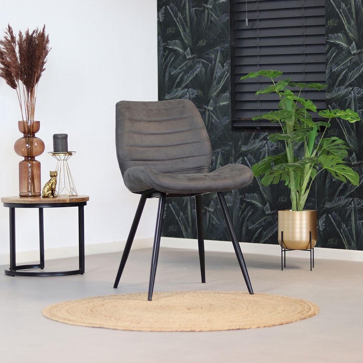Bronx71 Industriële Eetkamerstoel Morris Antraciet - Eetkamerstoelen Set Van 4 - Grijs