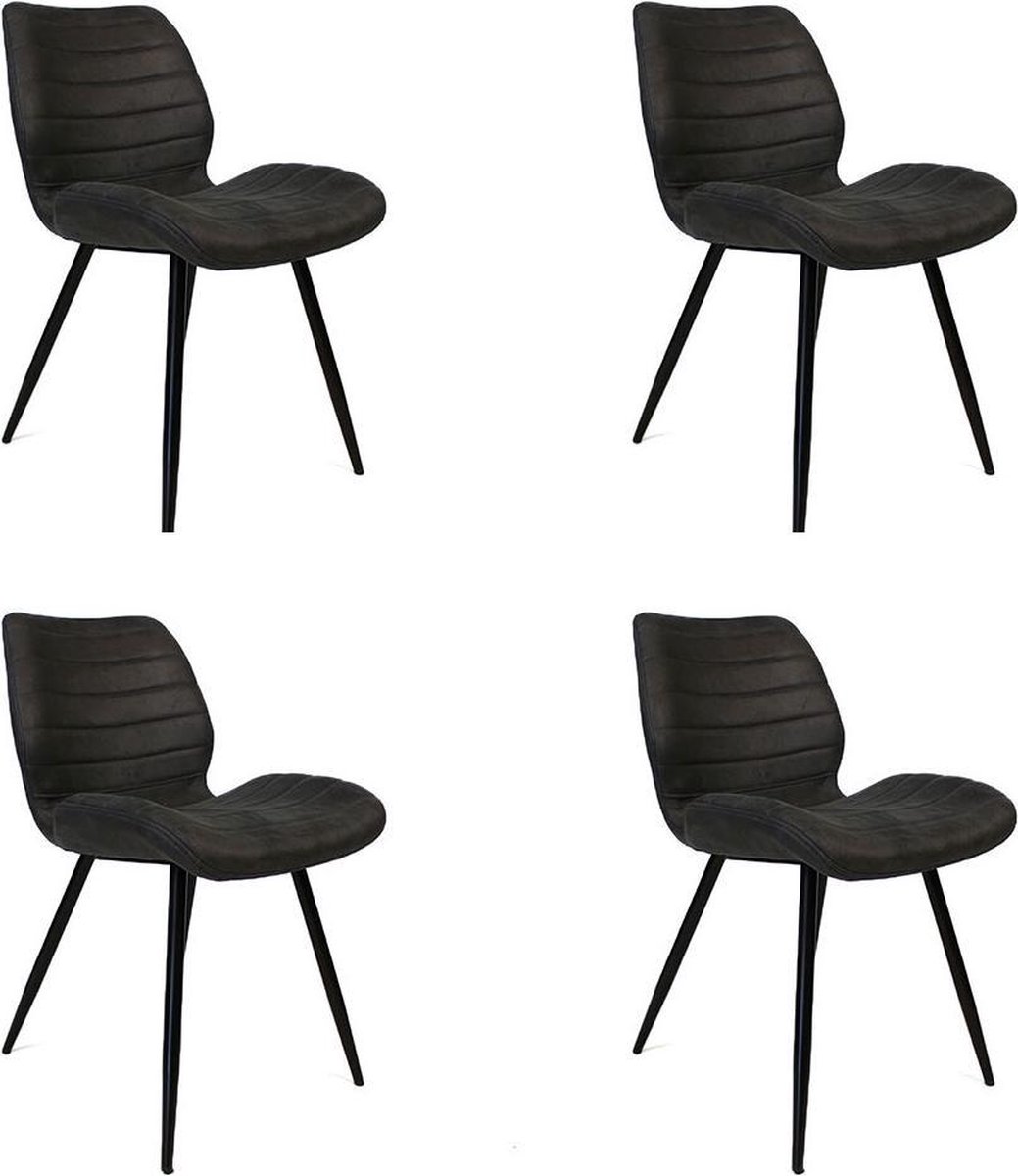 Bronx71 Industriële Eetkamerstoel Morris Antraciet - Eetkamerstoelen Set Van 4 - Grijs