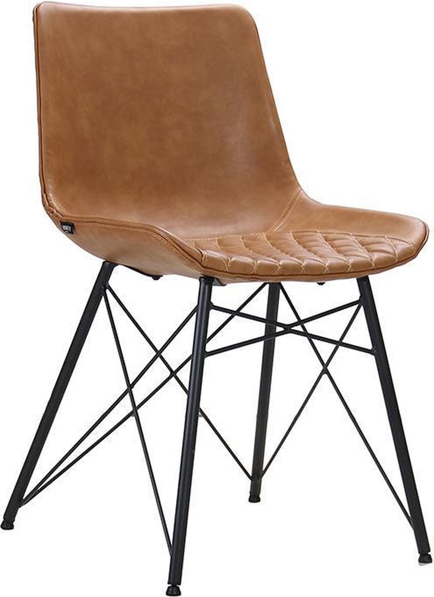 Bronx71 Industriële Eetkamerstoel Lauren Cognac Pu Leer - Eetkamerstoelen Set Van 4 - Bruin