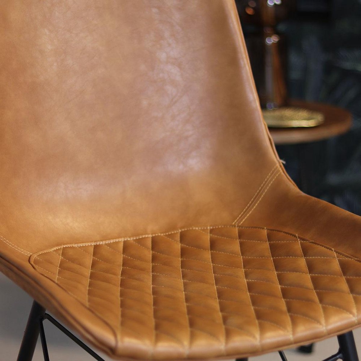 Bronx71 Industriële Eetkamerstoel Lauren Cognac Pu Leer - Eetkamerstoelen Set Van 4 - Bruin