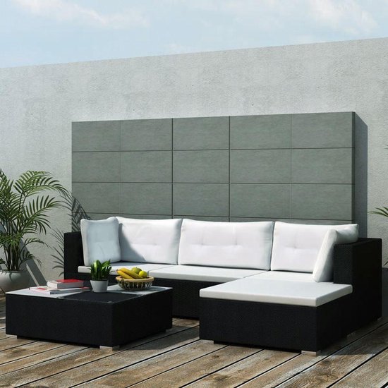 Vidaxl 5-delige Loungeset Met Kussens Poly Rattan - Zwart