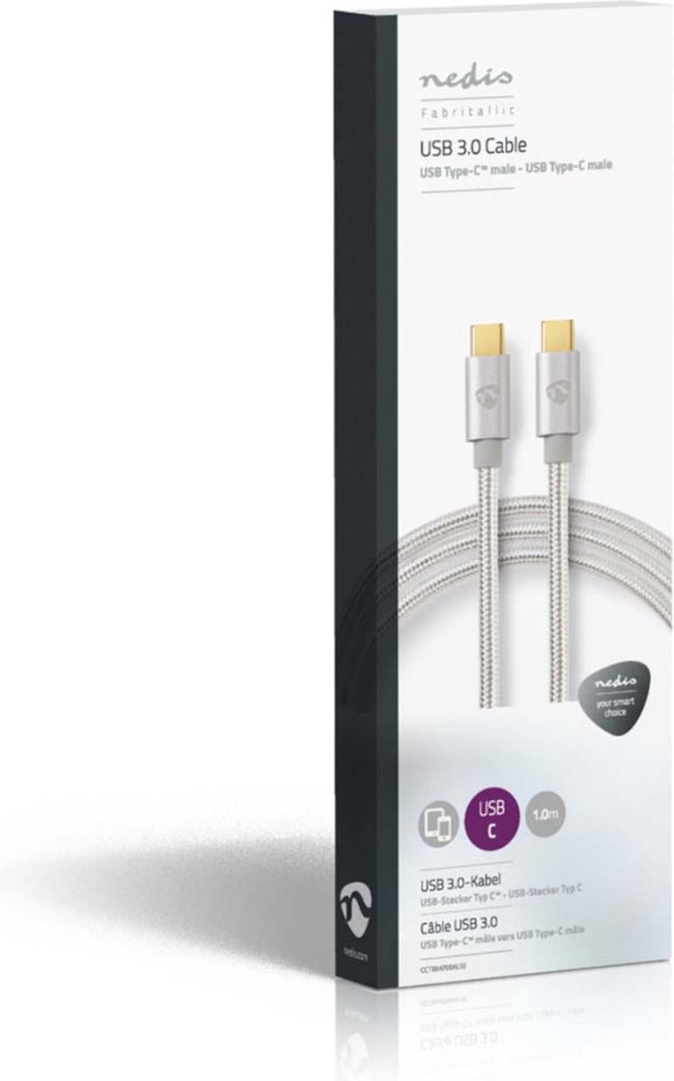 Nedis Usb-kabel - Aluminium - 1.00 M