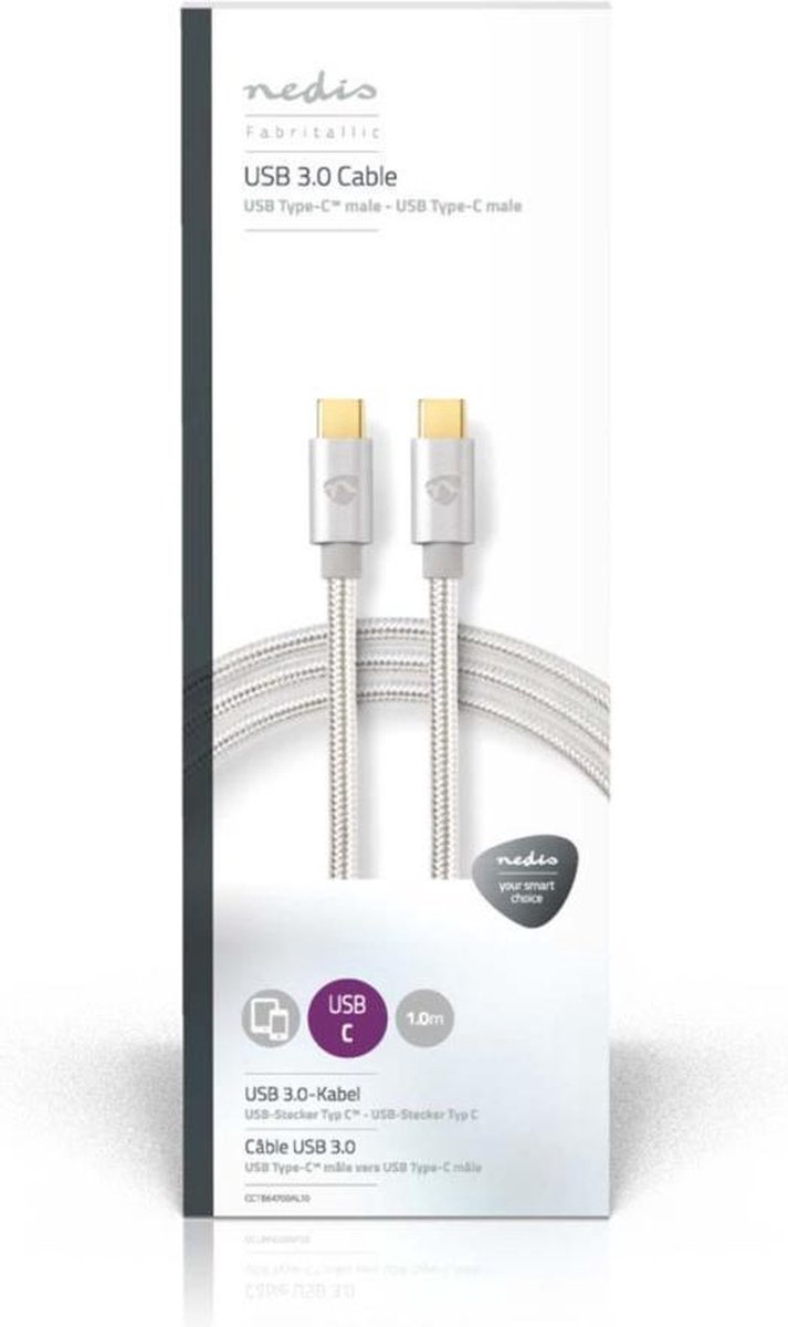 Nedis Usb-kabel - Aluminium - 1.00 M