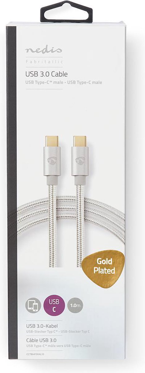 Nedis Usb-kabel - Aluminium - 1.00 M