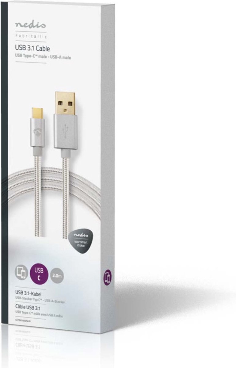 Nedis Usb-kabel - Aluminium - 2.00 M