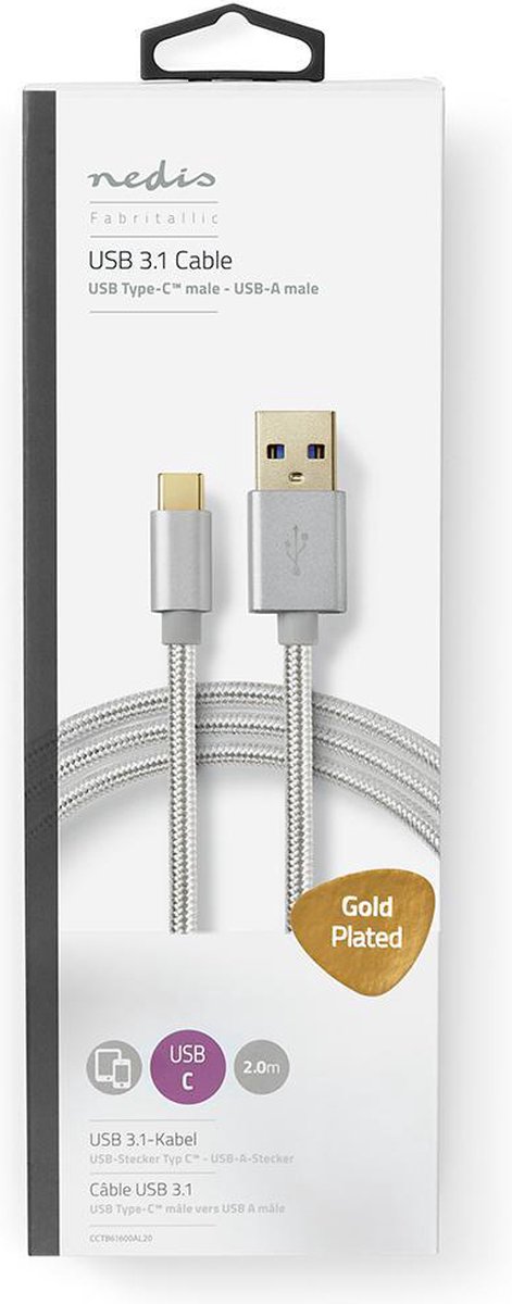 Nedis Usb-kabel - Aluminium - 2.00 M