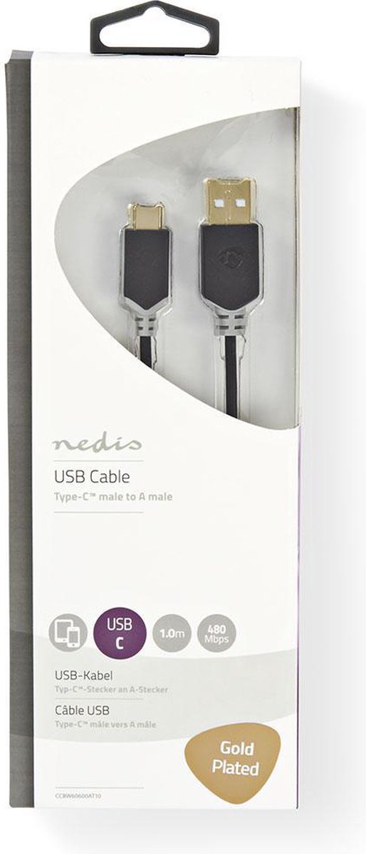Nedis Usb-kabel - Antraciet - 1.00 M - Zwart