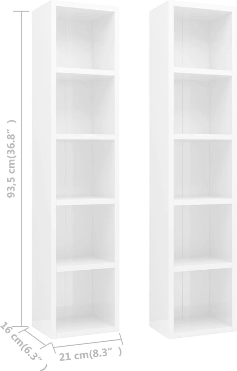 Vidaxl Cd-kasten 2 St 21x16x93,5 Spaanplaat Hoogglans - Wit