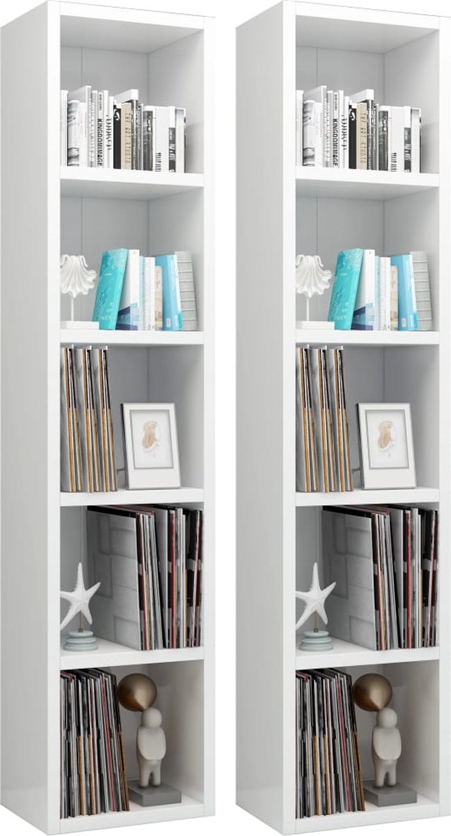 Vidaxl Cd-kasten 2 St 21x16x93,5 Spaanplaat Hoogglans - Wit