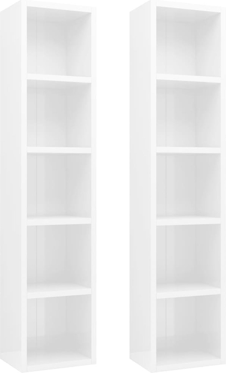 Vidaxl Cd-kasten 2 St 21x16x93,5 Spaanplaat Hoogglans - Wit